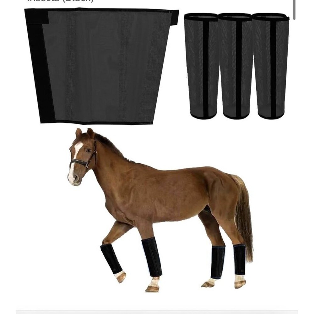 4-Pack Breathable Mesh Horse Fly Boots, Loose Leggings for Horses Black NEW!